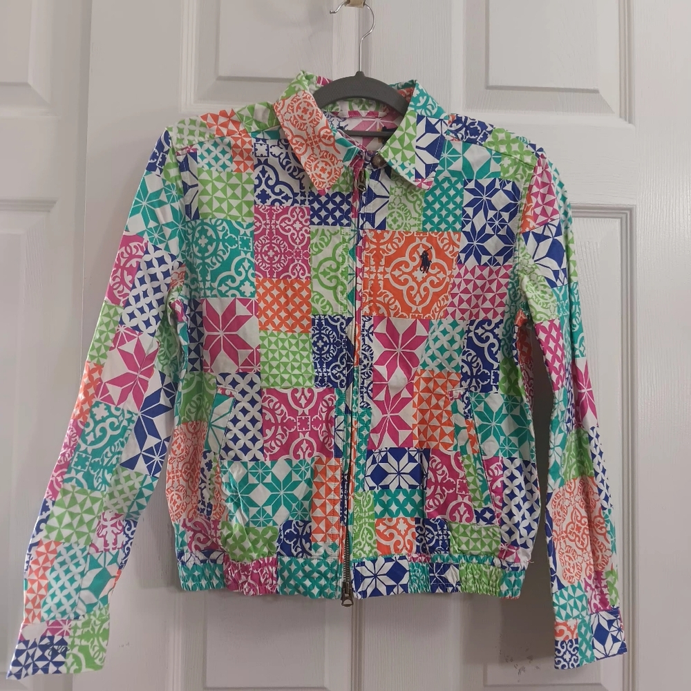 Polo Ralph Lauren Women's XS Windbreaker Jacket Geometric Preppy Pony Golf Hikin